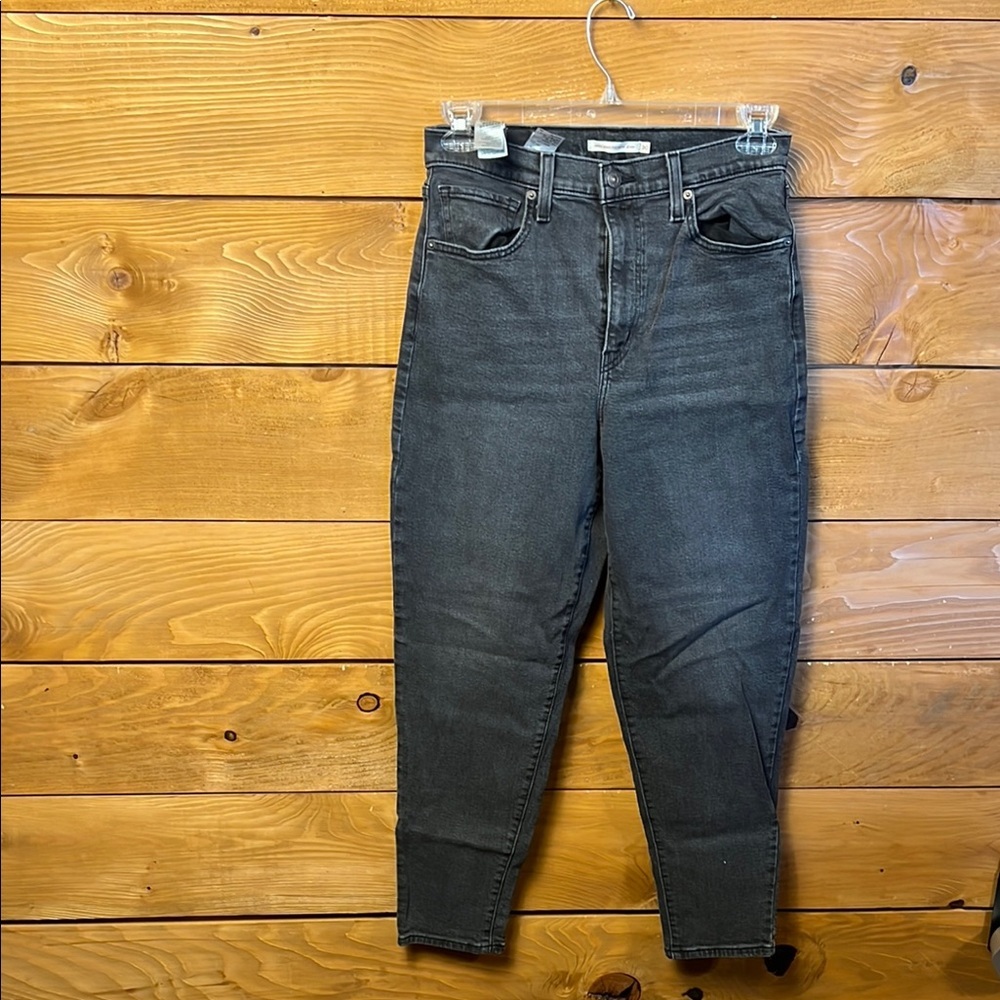 Levi's High Waisted Mom Jeans 30x29 Tapered Wash Black Stretch casual denim‎ Y2K